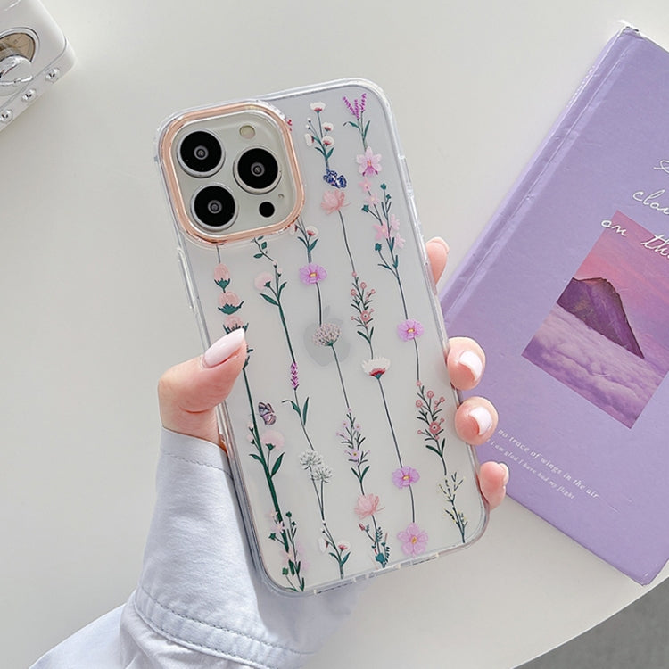 For iPhone 13 Pro Max Flowers Pattern Dual-side Laminating Soft TPU Protective Case
