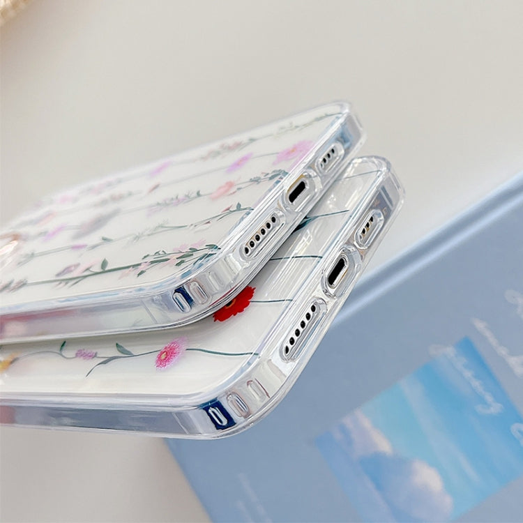 For iPhone 13 Pro Max Flowers Pattern Dual-side Laminating Soft TPU Protective Case