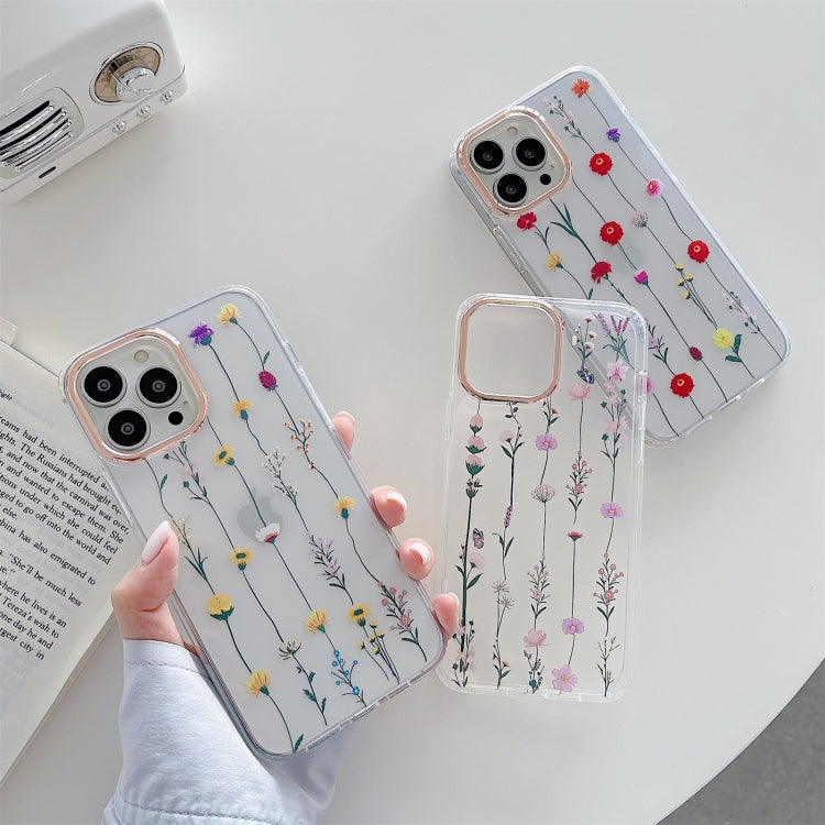 For iPhone 13 Pro Max Flowers Pattern Dual-side Laminating Soft TPU Protective Case