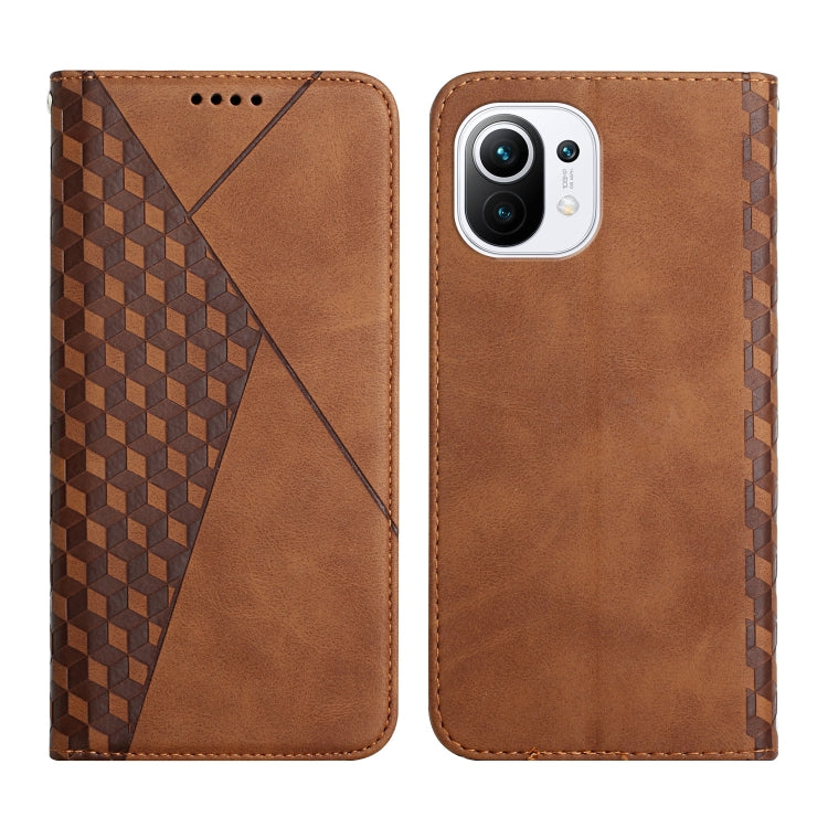 For Xiaomi Mi 11 Diamond Pattern Splicing Skin Feel Magnetic Horizontal Flip Leather Case with Card Slots & Holder & Wallet