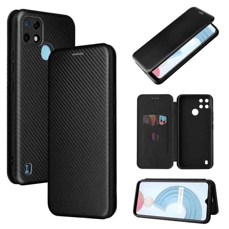 For OPPO Realme C21Y Carbon Fiber Texture Horizontal Flip TPU + PC + PU Leather Case with Card Slot
