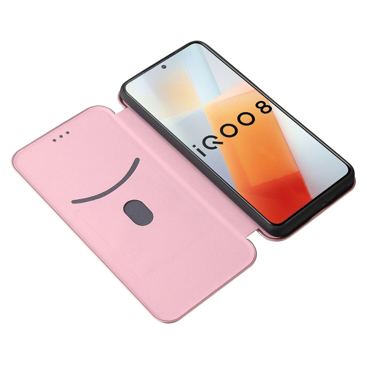 For vivo iQOO 8 Carbon Fiber Texture Horizontal Flip TPU + PC + PU Leather Case with Card Slot