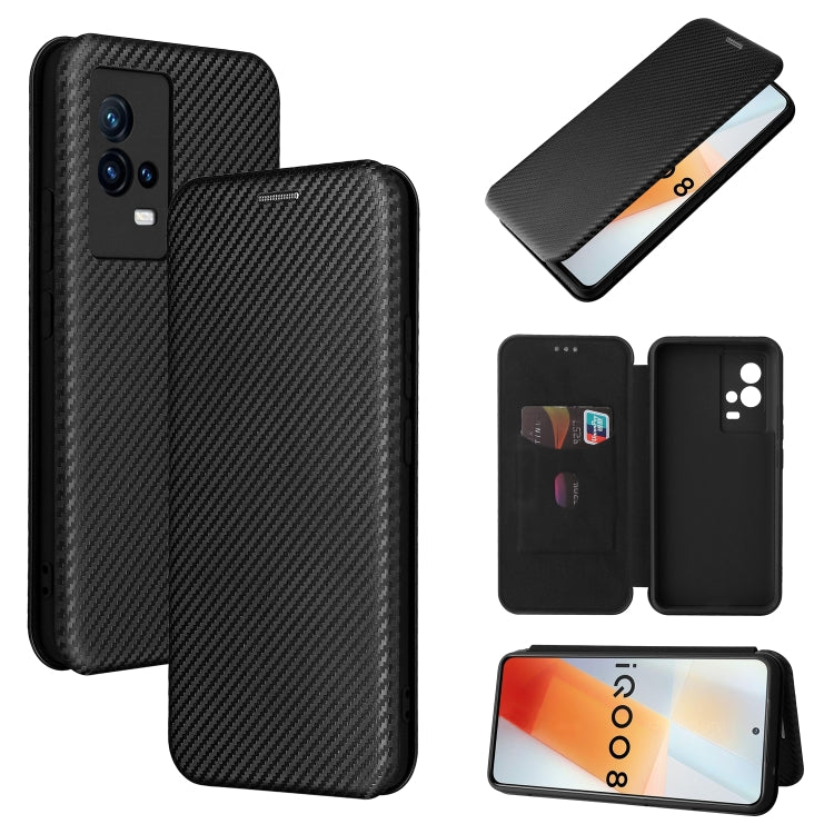 For vivo iQOO 8 Carbon Fiber Texture Horizontal Flip TPU + PC + PU Leather Case with Card Slot