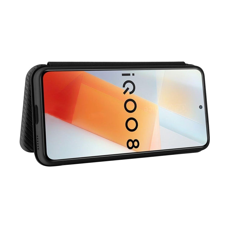 For vivo iQOO 8 Carbon Fiber Texture Horizontal Flip TPU + PC + PU Leather Case with Card Slot