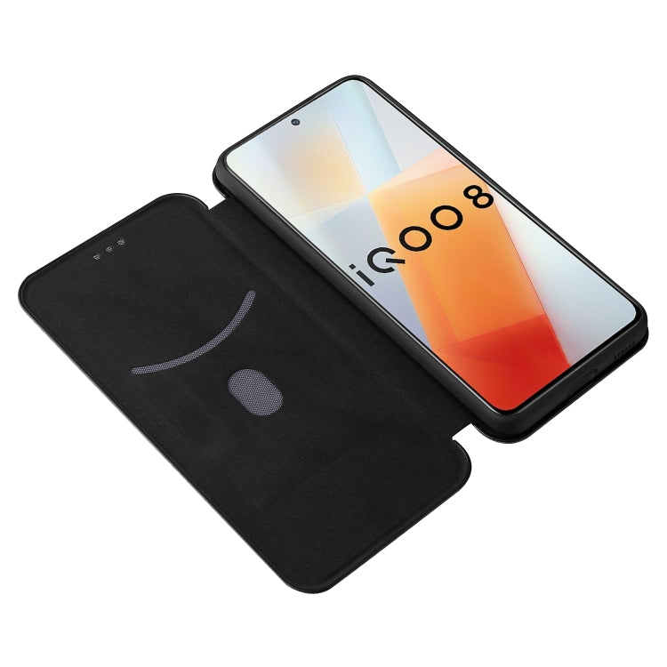 For vivo iQOO 8 Carbon Fiber Texture Horizontal Flip TPU + PC + PU Leather Case with Card Slot
