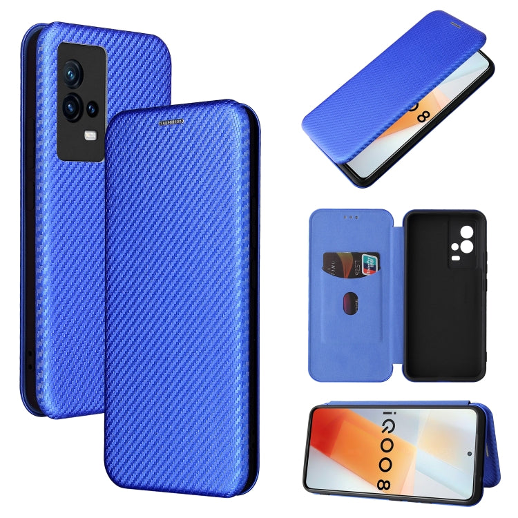 For vivo iQOO 8 Carbon Fiber Texture Horizontal Flip TPU + PC + PU Leather Case with Card Slot