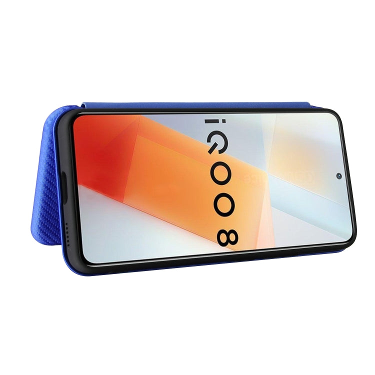 For vivo iQOO 8 Carbon Fiber Texture Horizontal Flip TPU + PC + PU Leather Case with Card Slot