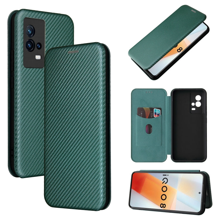 For vivo iQOO 8 Carbon Fiber Texture Horizontal Flip TPU + PC + PU Leather Case with Card Slot