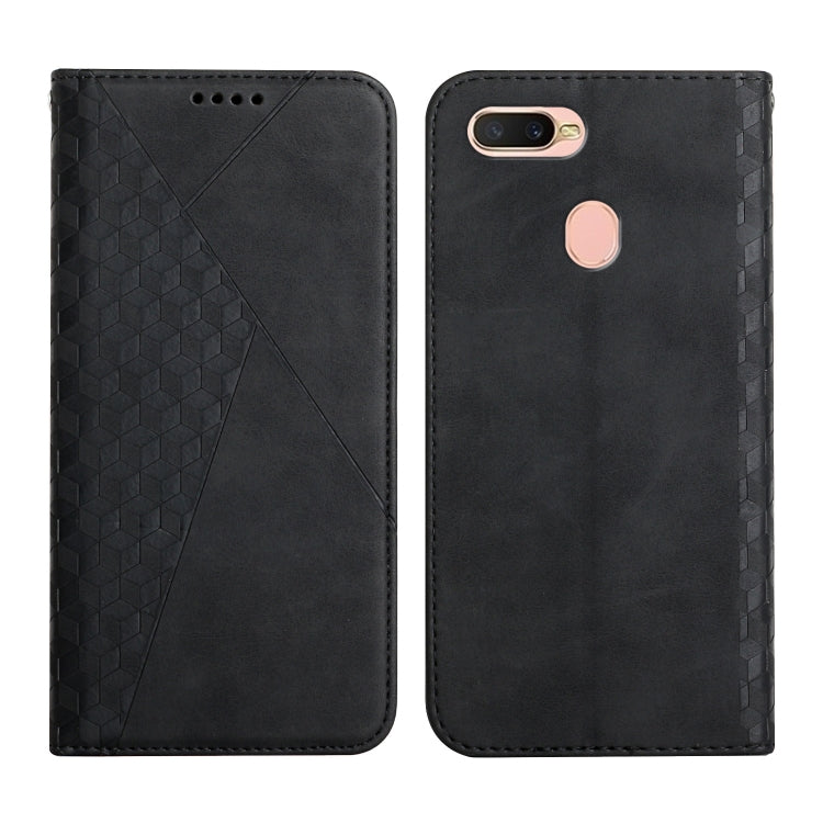 For OPPO A7 / A5s / A12 Diamond Pattern Splicing Skin Feel Magnetic Horizontal Flip Leather Case with Card Slots & Holder & Wallet