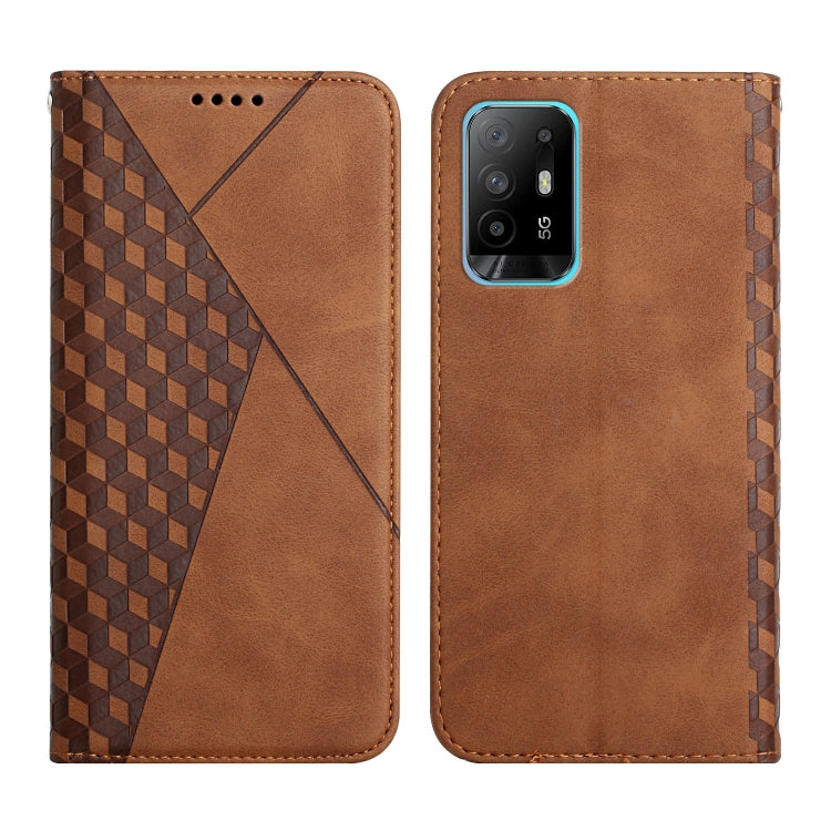 For OPPO A94 5G / F19 Pro+ 5G Diamond Pattern Splicing Skin Feel Magnetic Horizontal Flip Leather Case with Card Slots & Holder & Wallet
