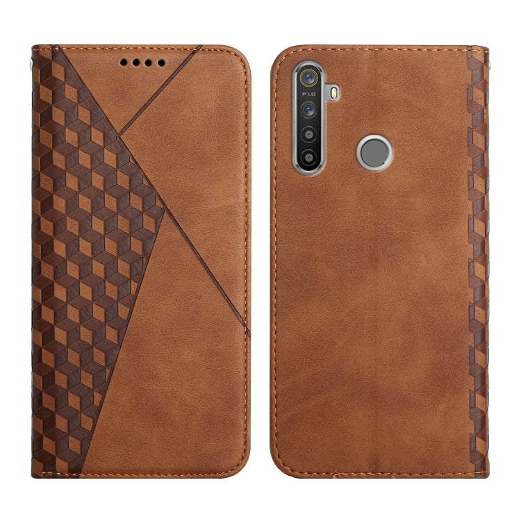 For OPPO Realme 6i / 5 Diamond Pattern Splicing Skin Feel Magnetic Horizontal Flip Leather Case with Card Slots & Holder & Wallet