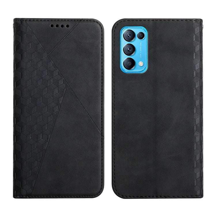For OPPO Reno5 5G Diamond Pattern Splicing Skin Feel Magnetic Horizontal Flip Leather Case with Card Slots & Holder & Wallet