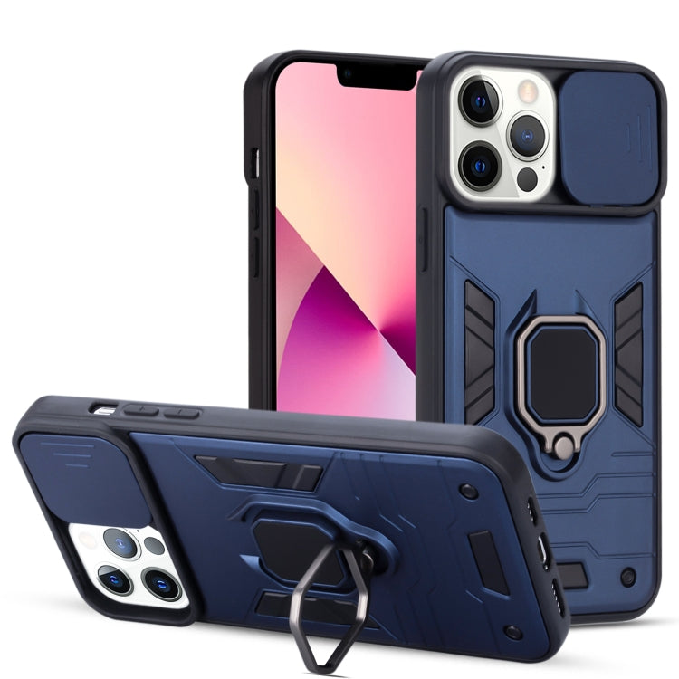 For iPhone 13 Pro Warrior Armor Sliding Camera Cover Design TPU + PC Shockproof Case with Ring Holder