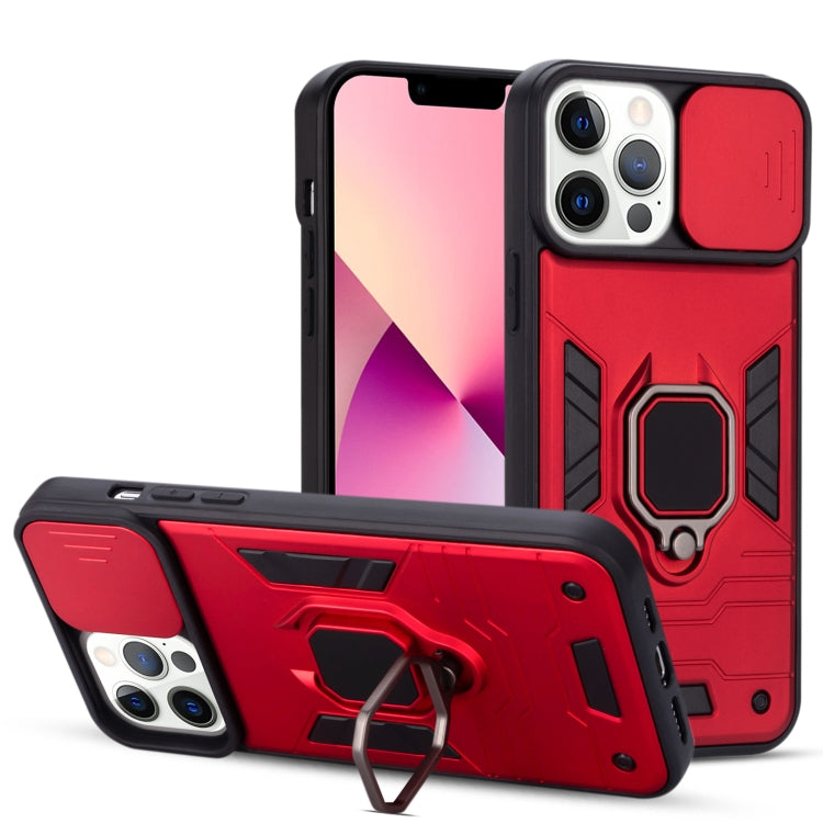 For iPhone 13 Pro Warrior Armor Sliding Camera Cover Design TPU + PC Shockproof Case with Ring Holder