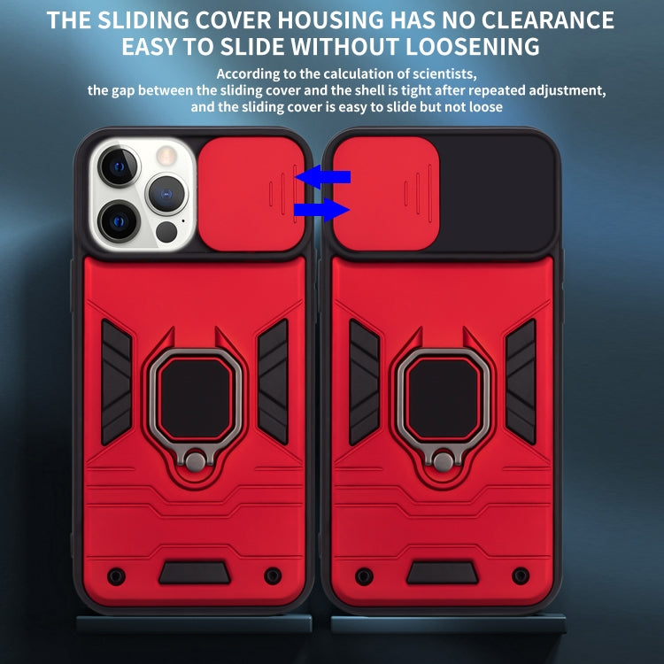 For iPhone 13 Pro Warrior Armor Sliding Camera Cover Design TPU + PC Shockproof Case with Ring Holder