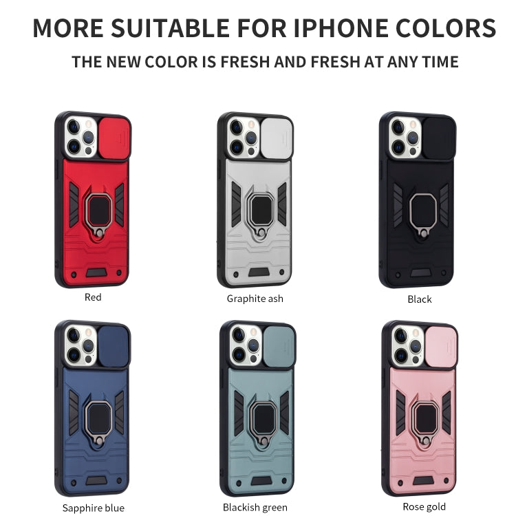 For iPhone 13 Pro Max Warrior Armor Sliding Camera Cover Design TPU + PC Shockproof Case with Ring Holder