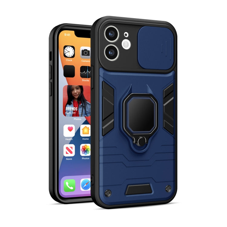 For iPhone 12 mini Warrior Armor Sliding Camera Cover Design TPU + PC Shockproof Case with Ring Holder