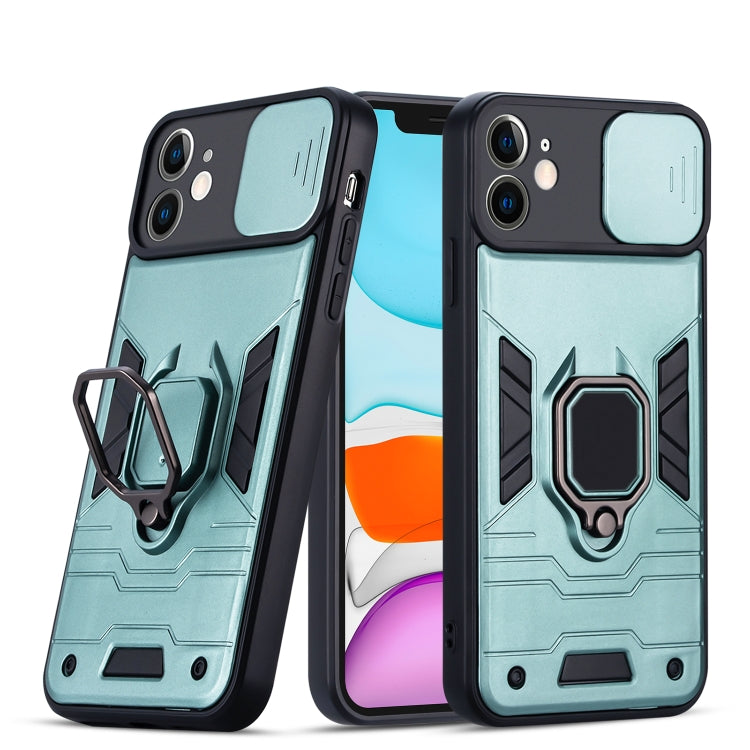 For iPhone 12 mini Warrior Armor Sliding Camera Cover Design TPU + PC Shockproof Case with Ring Holder