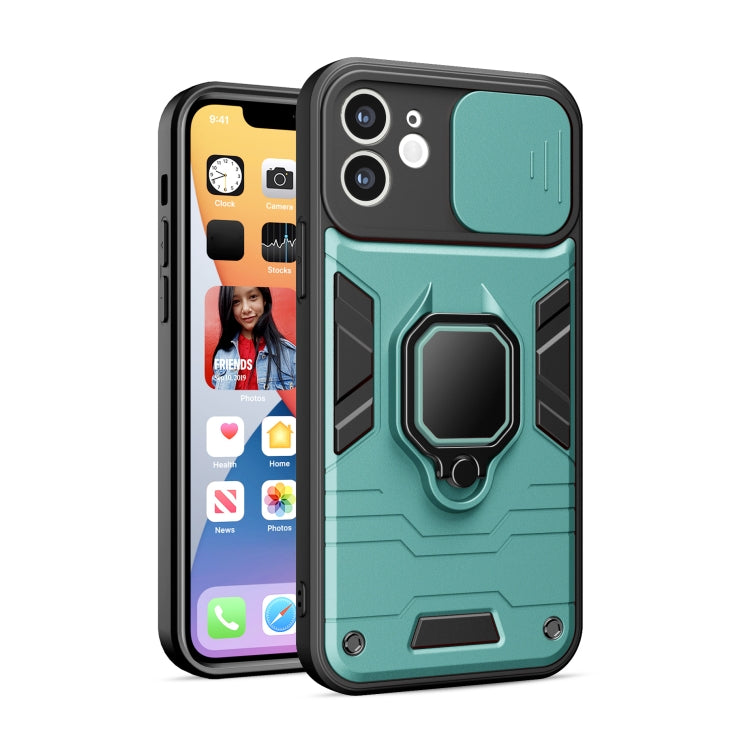 For iPhone 12 mini Warrior Armor Sliding Camera Cover Design TPU + PC Shockproof Case with Ring Holder