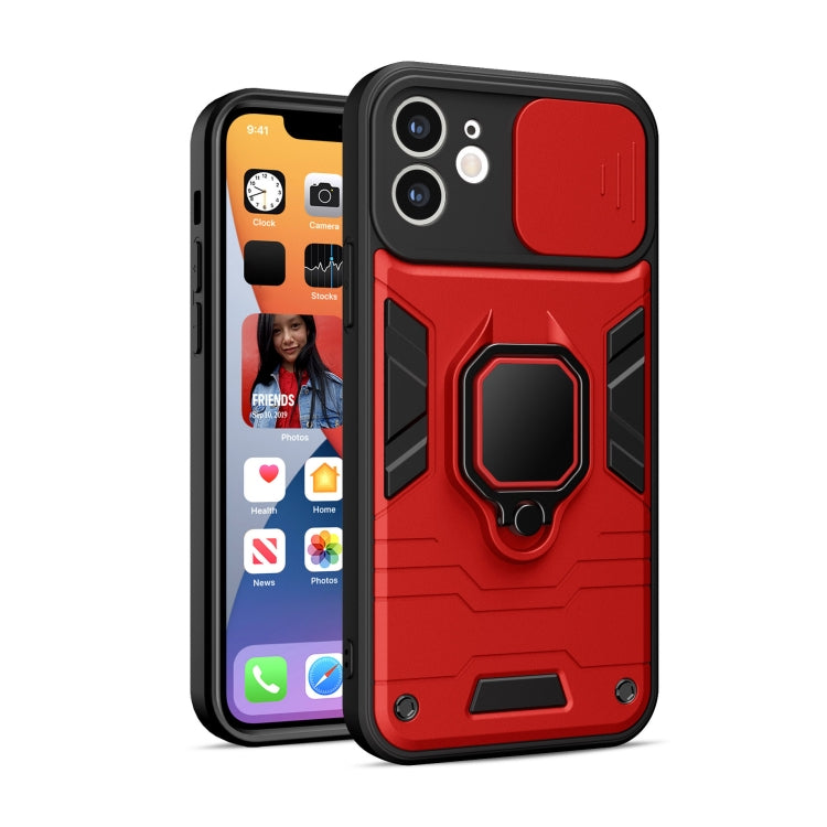 For iPhone 12 mini Warrior Armor Sliding Camera Cover Design TPU + PC Shockproof Case with Ring Holder