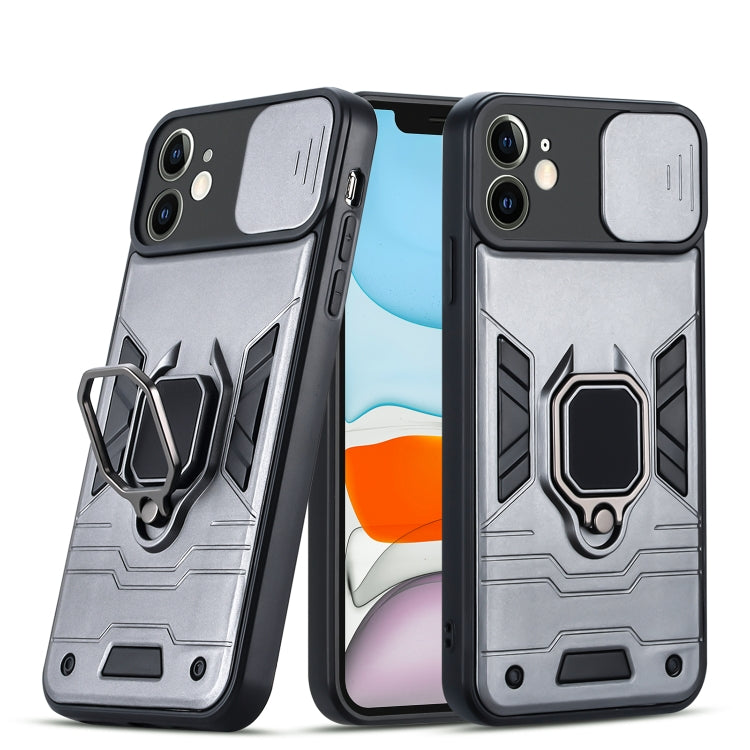 For iPhone 12 Warrior Armor Sliding Camera Cover Design TPU + PC Shockproof Case with Ring Holder
