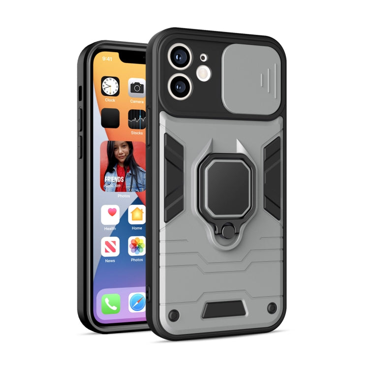 For iPhone 12 Warrior Armor Sliding Camera Cover Design TPU + PC Shockproof Case with Ring Holder