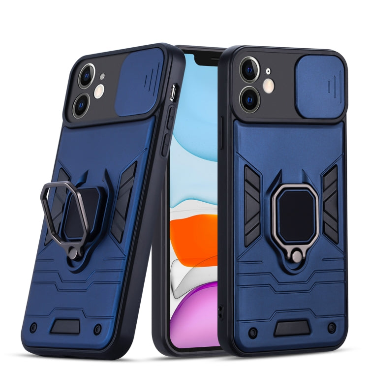 For iPhone 12 Warrior Armor Sliding Camera Cover Design TPU + PC Shockproof Case with Ring Holder