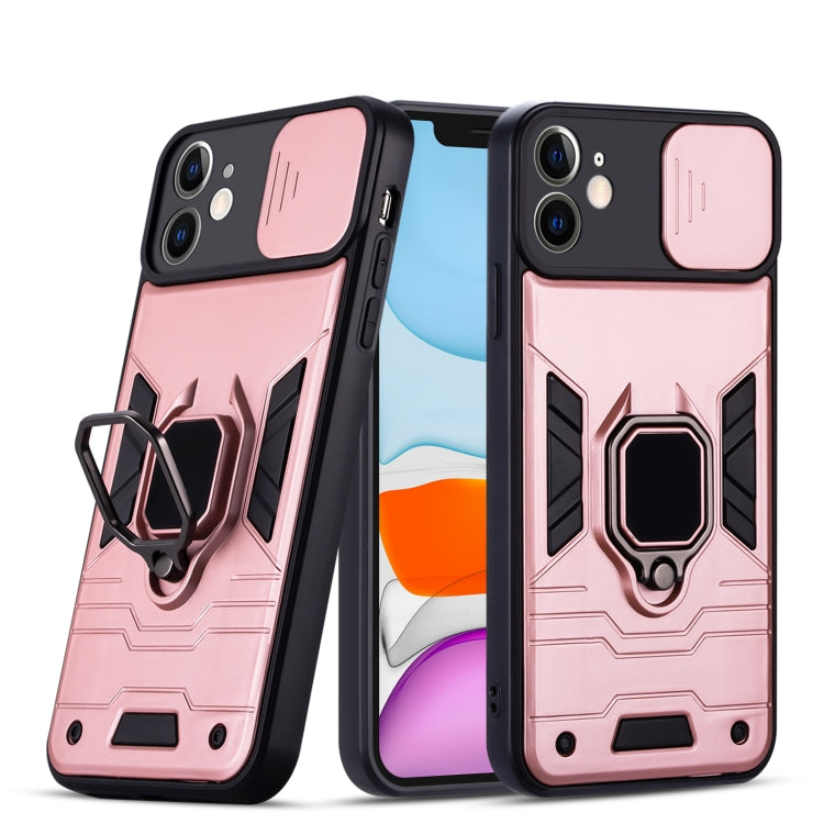 For iPhone 12 Warrior Armor Sliding Camera Cover Design TPU + PC Shockproof Case with Ring Holder