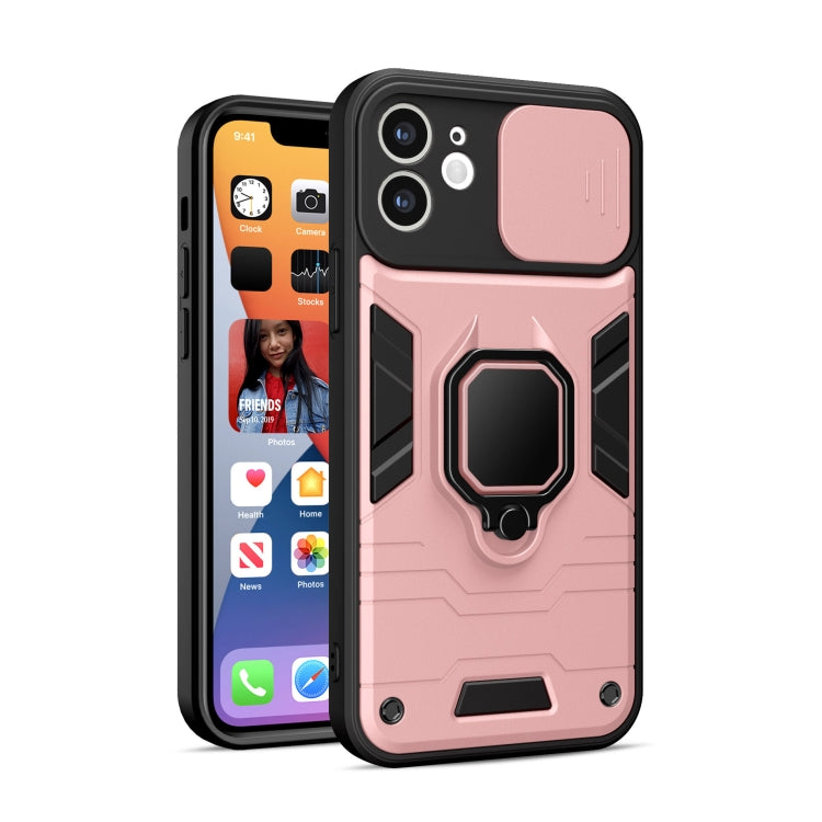 For iPhone 12 Warrior Armor Sliding Camera Cover Design TPU + PC Shockproof Case with Ring Holder