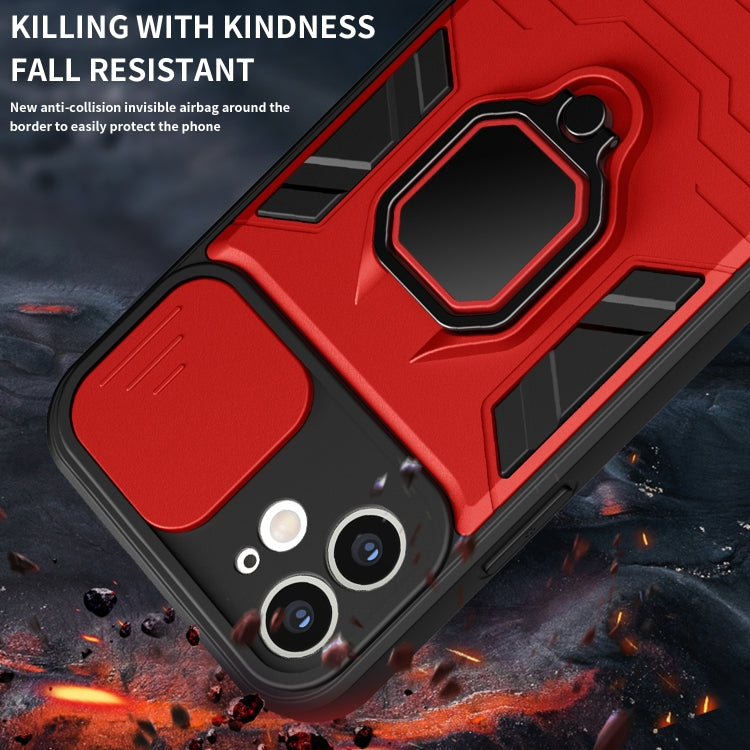 For iPhone 12 Warrior Armor Sliding Camera Cover Design TPU + PC Shockproof Case with Ring Holder