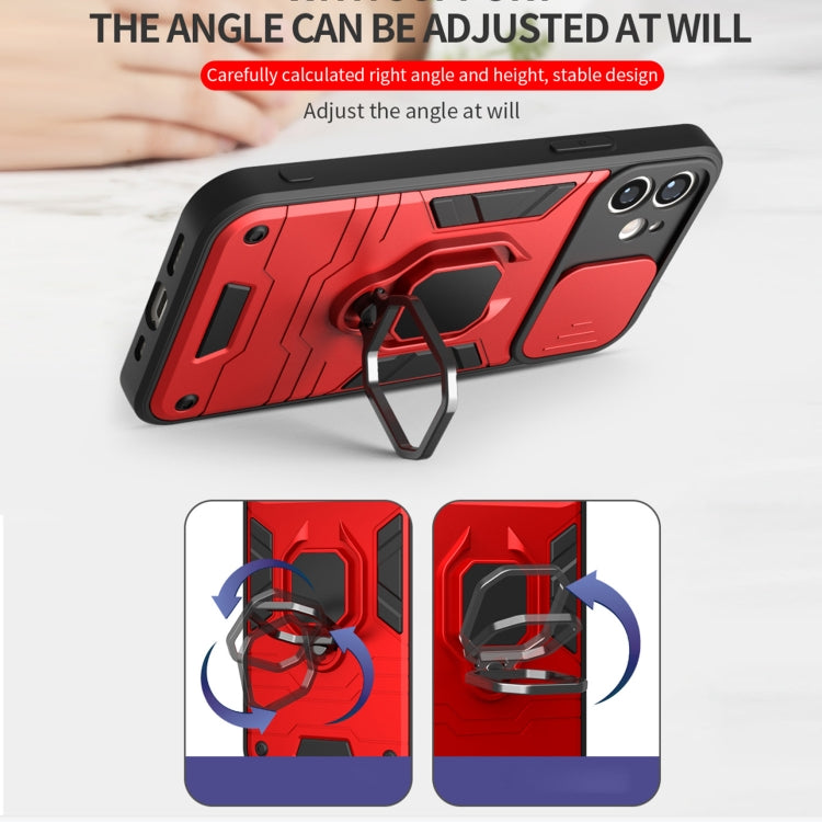 For iPhone 12 Warrior Armor Sliding Camera Cover Design TPU + PC Shockproof Case with Ring Holder
