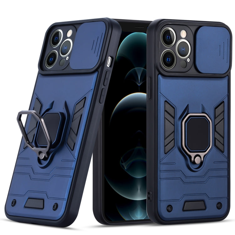 For iPhone 12 Pro Warrior Armor Sliding Camera Cover Design TPU + PC Shockproof Case with Ring Holder
