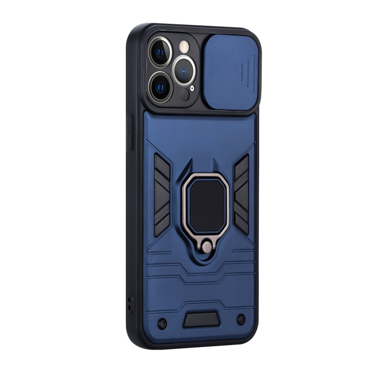 For iPhone 12 Pro Warrior Armor Sliding Camera Cover Design TPU + PC Shockproof Case with Ring Holder