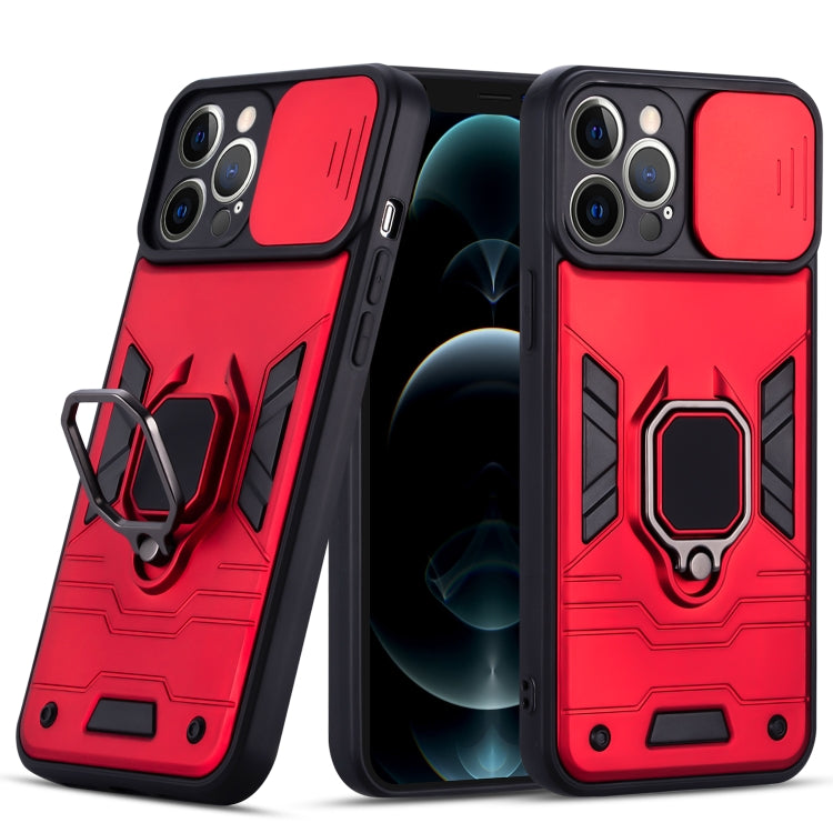 For iPhone 12 Pro Warrior Armor Sliding Camera Cover Design TPU + PC Shockproof Case with Ring Holder
