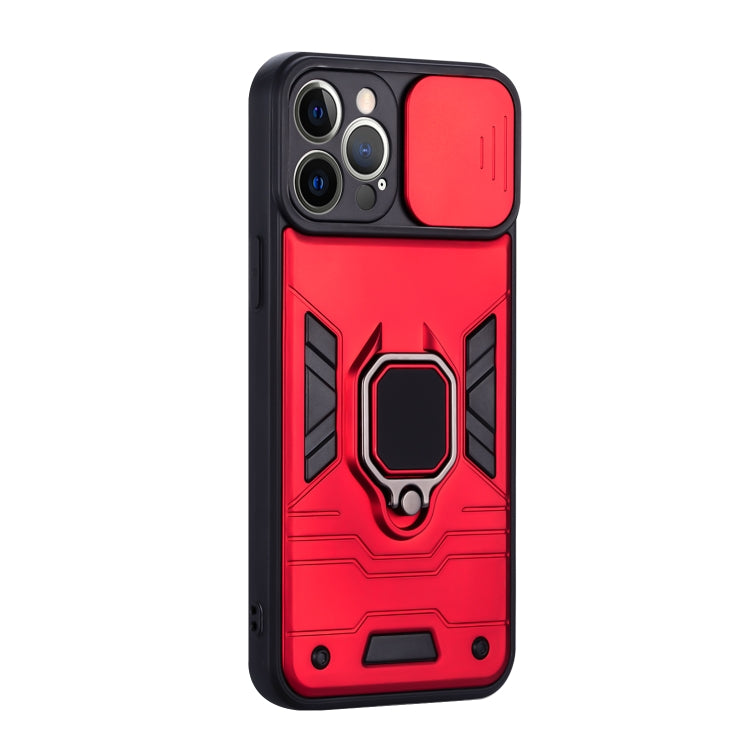 For iPhone 12 Pro Warrior Armor Sliding Camera Cover Design TPU + PC Shockproof Case with Ring Holder