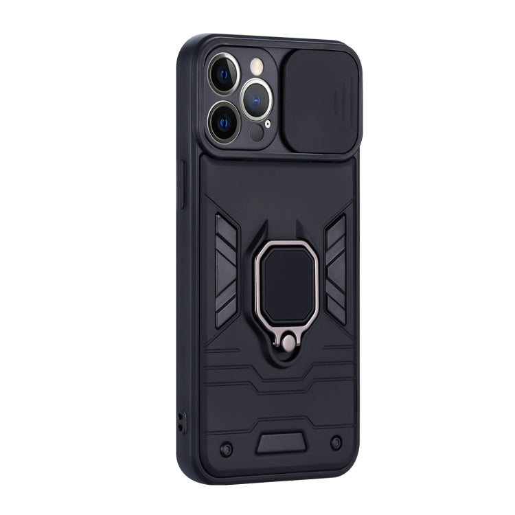 For iPhone 12 Pro Max Warrior Armor Sliding Camera Cover Design TPU + PC Shockproof Case with Ring Holder