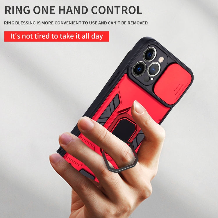 For iPhone 12 Pro Max Warrior Armor Sliding Camera Cover Design TPU + PC Shockproof Case with Ring Holder