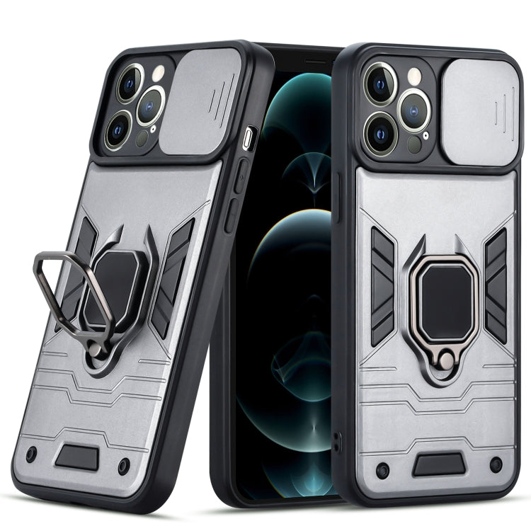 For iPhone 12 Pro Max Warrior Armor Sliding Camera Cover Design TPU + PC Shockproof Case with Ring Holder