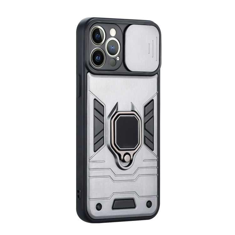 For iPhone 12 Pro Max Warrior Armor Sliding Camera Cover Design TPU + PC Shockproof Case with Ring Holder