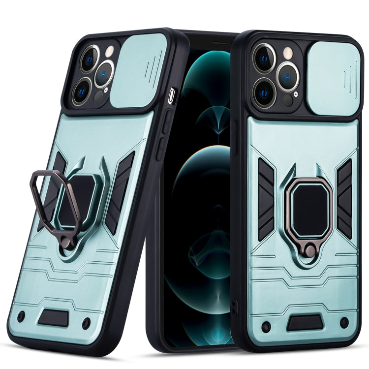For iPhone 12 Pro Max Warrior Armor Sliding Camera Cover Design TPU + PC Shockproof Case with Ring Holder