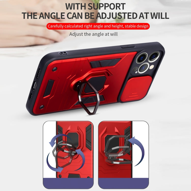 For iPhone 12 Pro Max Warrior Armor Sliding Camera Cover Design TPU + PC Shockproof Case with Ring Holder