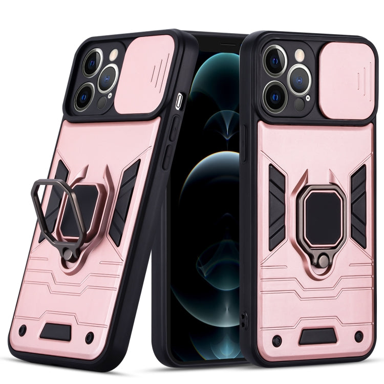 For iPhone 12 Pro Max Warrior Armor Sliding Camera Cover Design TPU + PC Shockproof Case with Ring Holder
