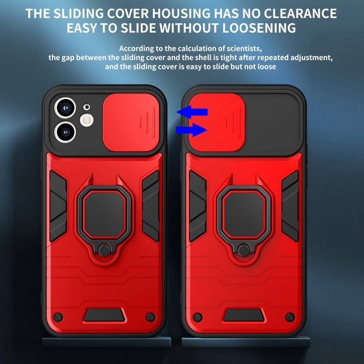 For iPhone 11 Warrior Armor Sliding Camera Cover Design TPU + PC Shockproof Case with Ring Holder