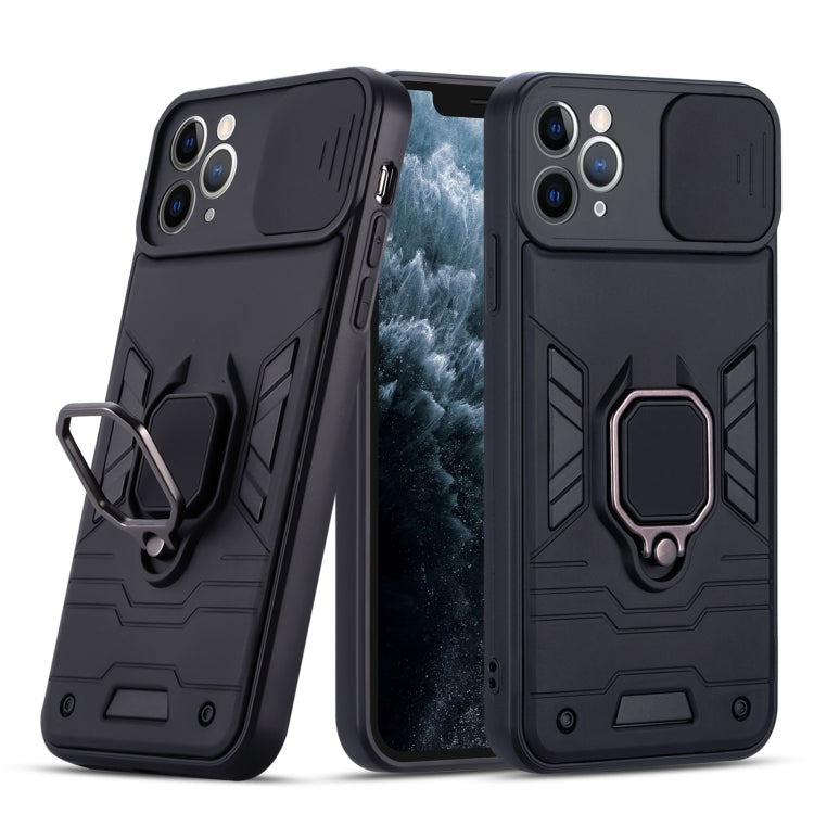 For iPhone 11 Pro Warrior Armor Sliding Camera Cover Design TPU + PC Shockproof Case with Ring Holder