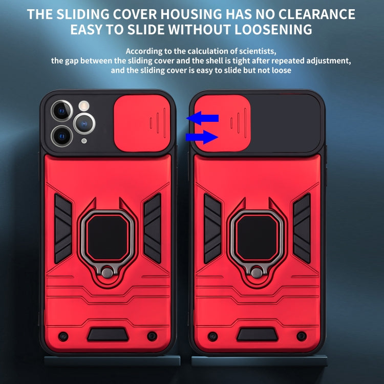 For iPhone 11 Pro Warrior Armor Sliding Camera Cover Design TPU + PC Shockproof Case with Ring Holder