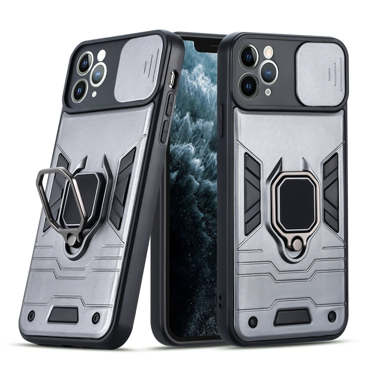 For iPhone 11 Pro Warrior Armor Sliding Camera Cover Design TPU + PC Shockproof Case with Ring Holder