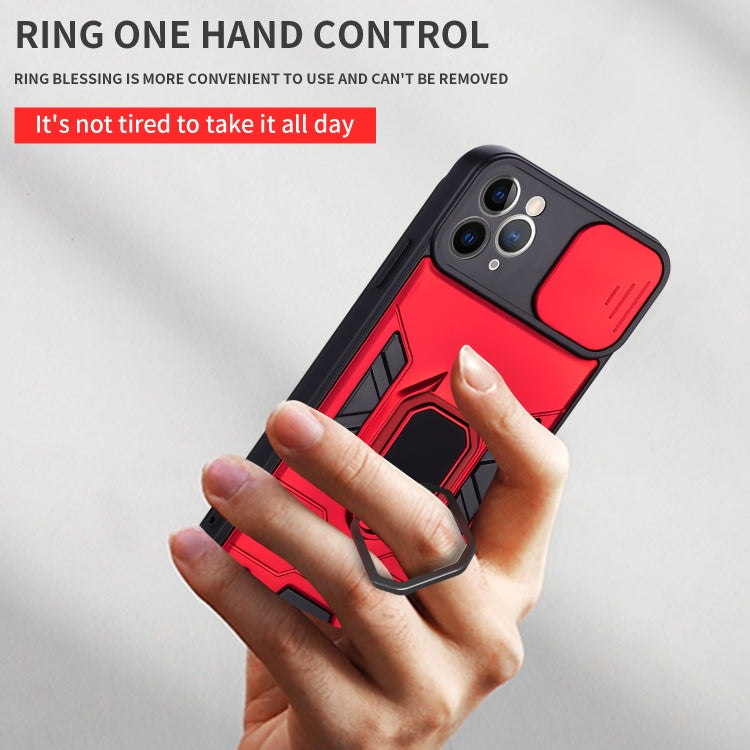 For iPhone 11 Pro Warrior Armor Sliding Camera Cover Design TPU + PC Shockproof Case with Ring Holder