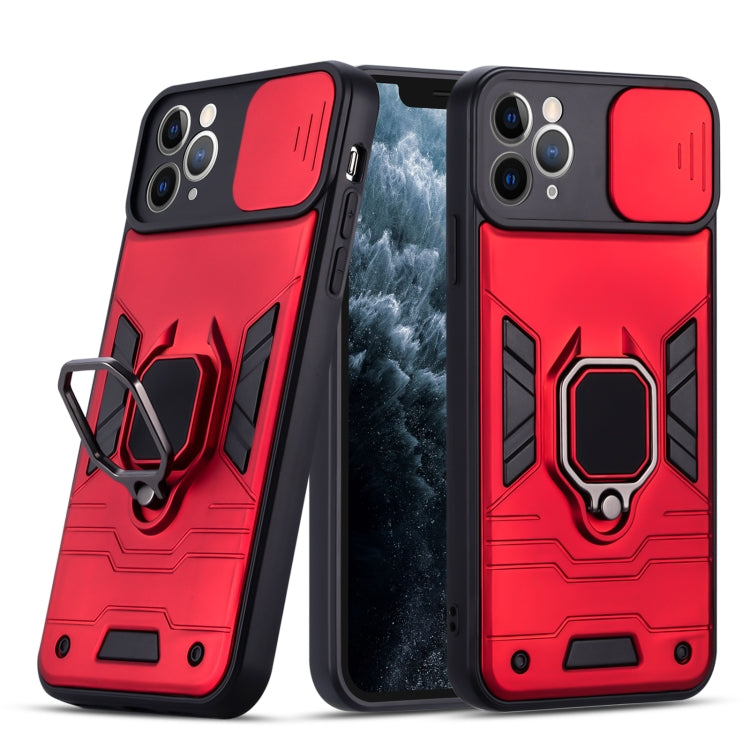 For iPhone 11 Pro Warrior Armor Sliding Camera Cover Design TPU + PC Shockproof Case with Ring Holder