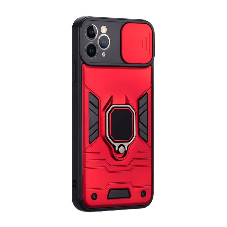 For iPhone 11 Pro Warrior Armor Sliding Camera Cover Design TPU + PC Shockproof Case with Ring Holder
