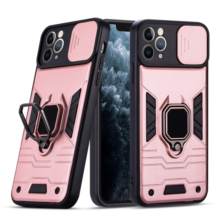 For iPhone 11 Pro Warrior Armor Sliding Camera Cover Design TPU + PC Shockproof Case with Ring Holder
